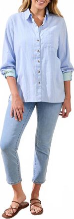 Tribal Long Sleeve Button Front Shirt In Chambray