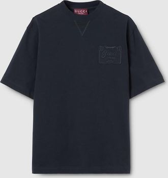 Gucci Cotton Jersey T-shirt With Embroidery, Size XXXL, Blue, Ready-to-wear