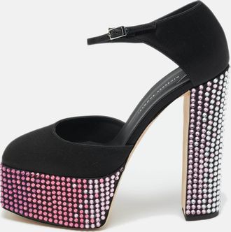 Giuseppe Zanotti Black Satin Crystal Embellished Platform Sandals
