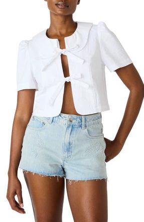 Steve Madden Barrette Tie Front Stretch Cotton Top in White Cap at Nordstrom, Size X-Small