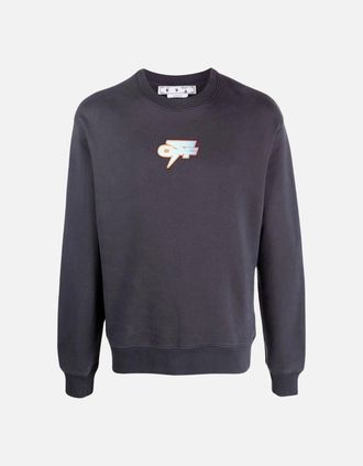 Off-white Mens Off-White Thunder Skate Fit Crewneck Navy Blue Sweatshirt - Black - Size: 34