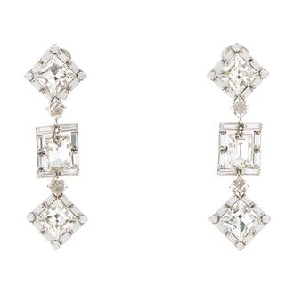 Alessandra Rich Crystal Square Earrings with Pendant - Dames - Oorbellen - Grijs - ONE Size - Accessoires