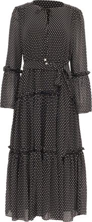 Michael Kors Michael Michael Kors Polka-Dot Print Tiered Dress in Black Polyester