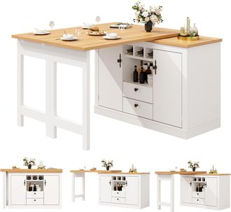 STILVORA Mesa De Comedor Extensible Con Almacenaje Y Botellero, Giratoria, De Mdf, Para Cocina Y Sal&oacute;n
