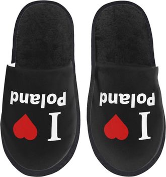Generic Comfortable Fluffy Slipper I love Poland Cotton Slipper Soft Womens Slippers for Hotels Travel Bedroom L