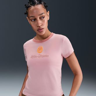 Nike Womens Nike Sportswear Chill Knit Slim Cropped Graphic T-Shirt in Pink | IH7802-607