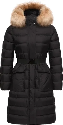 Moncler Moncler Khloesse Shearling-trimmed Hooded Long Down Jacket, Women, Black, Size: 00