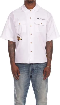 Billionaire Boys Club BB Aura Oversize Short Sleeve Cotton Button-Up Work Shirt in White at Nordstrom, Size Medium