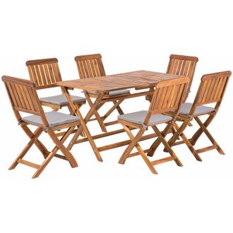 Beliani Set da Giardino Tavolo e 6 Sedie Pieghevoli in Legno Acacia 140 x 75 cm Cento