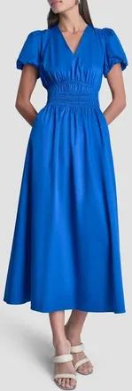 DKNY V-Neck Smocked Midi Dress in Cobalt at Nordstrom, Size X-Small