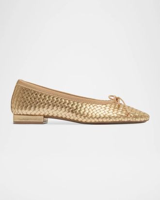 Bernardo Blanche Woven Metallic Leather Ballerina Flats