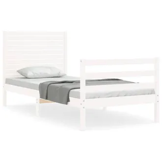 Berkfield Home Bed Frame with Headboard White Single Solid Wood