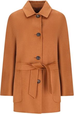 Max Mara Lembi Single-Breasted Jas - Dames - Jas met riem - Bruin - S - Jassen