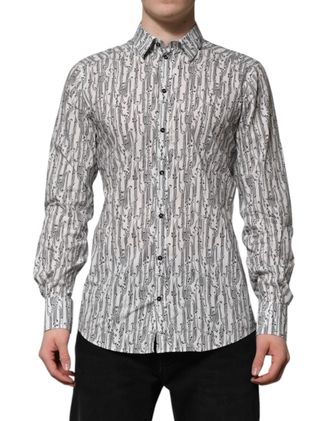 Dolce & Gabbana Mens White Floral Print Casual Long Sleeves Shirt Cotton