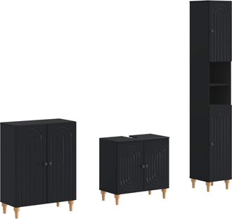 vidaXL Juego De Armarios De Ba&ntilde;o De 3 Piezas Alkmaar Negro Vidaxl