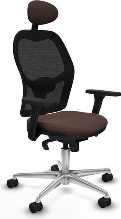 Piqueras y Crespo Piqueras Y Crespo - Jorquera Sincro Malla Negra Similpiel Marr&oacute;n Oscuro Brazos 3d Base Aluminio Cabecero Fijo Ruedas 65mm Nailon