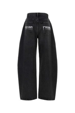 Alexander Wang Womens Black Denim Wide-Leg Jeans Greyaged Exterior: Cotton