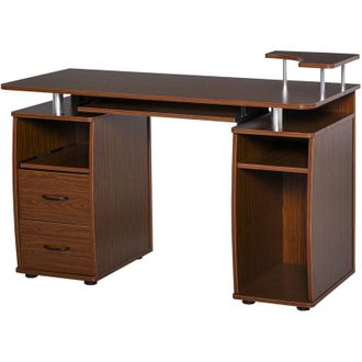 HOMCOM Homcom - Mesa De Ordenador Mesa De Escritorio Con M&uacute;ltiples Estantes 2 Cajones Bandeja De Teclado Y Soportes Para Monitor Cpu 120x55x85 Cm