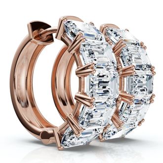 Pompeii3 6Ct Emerald Cut Diamond Hoops 14k Gold Lab Grown Earrings
