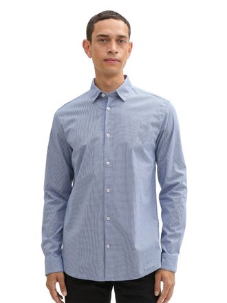 Tom Tailor Langarmhemd TOM TAILOR, Herren, Gr. XXL, N-Gr, blau (blau wei&szlig; fine check), Web, Obermaterial: 98% Baumwolle, 2% Elasthan, kariert, unifarben, gerade 