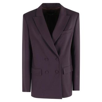 Federica Tosi Jassen, Dames, Paars, 2Xs, Wol, Khaki Wolmix Double-Breasted Jas