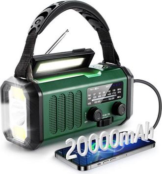 OEM Radio De Emergencia Con Manivela, Bater&iacute;a De 20000 Mah - Radio Meteorol&oacute;gica Am/fm, Linterna Led Y L&aacute;mpara De Lectura, Alarma Sos - Verde
