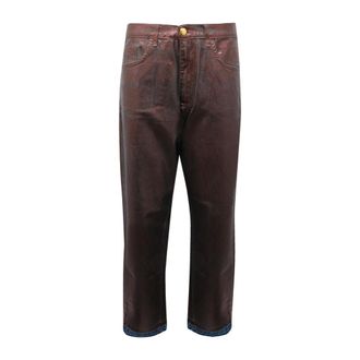 Elisabetta Franchi Straight Jeans, female, Brown, Size: W27 Laminated Denim Trousers