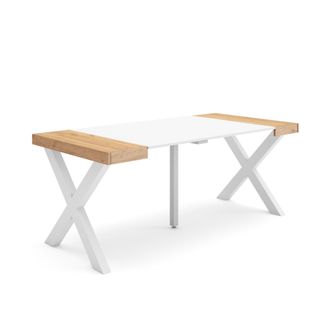 Skraut Home Mesa Consola Extensible, Mesa Comedor Plegable, 180, Para 8 Comensales, Patas Madera Maciza, Estilo Moderno, Roble Y Blanco - Skraut Home