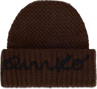 Pinko Pinko, Accessoires, Dames, Bruin, ONE Size, Beanie met geborduurd logo