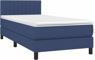 vidaXL Cama Box Spring Colch&oacute;n Y Luces Led Tela Azul 90x190 Cm Vidaxl