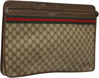 Gucci Pre-owned Clutches, female, Beige, Size: ONE SIZE Pre-owned Vintage GG Canvas Clutch