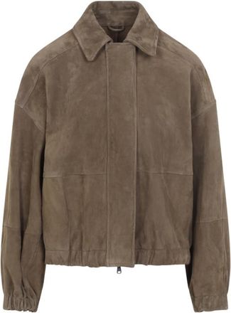 Brunello Cucinelli Brown Solid Suede Jacket