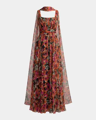 Mac Duggal Floral Chiffon A-Line Gown