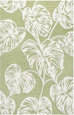 Jonathan Y Designs Tobago High-Low Two-Tone Monstera Leaf Indoor/Outdoor Area Rug in Light Green/ivory at Nordstrom, Size 4Ft 0In X 6Ft 0In