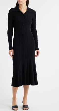 Julia Jordan Variegated Rib Long Sleeve Midi Sweater Dress in Black at Nordstrom Rack, Size X-Large