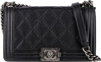 Chanel Black Sheep Leather Quilted Medium Double Stitch Boy Flap Bag (Authentic Pre-Loved)