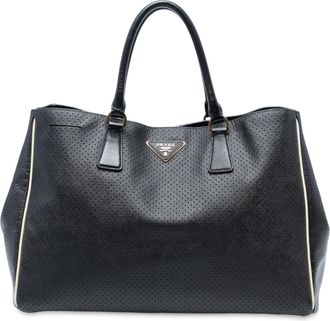 Prada Black Large Perforated Saffiano Lux Galleria Zip Tote