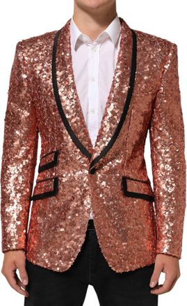 Dolce & Gabbana Pink Sequin Sicilia 1 Button Men Suit Blazer Pa+se