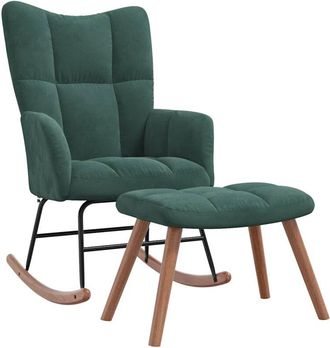 vidaXL Vidaxl - Silla mecedora con reposapiés terciopelo verde oscuro