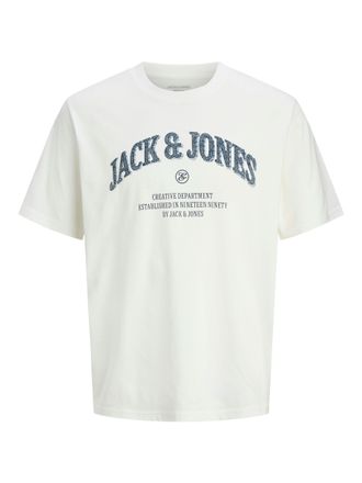 Jack & Jones Plus Size T-Shirt JJEDENVER GRAPHIC TEE SS O-NECK SN PLS, Herren, Gr. 4XL, cloud dancer, Jersey, Obermaterial: 100% Baumwolle, JACK & JONES PLUSSIZE, bedruckt, 