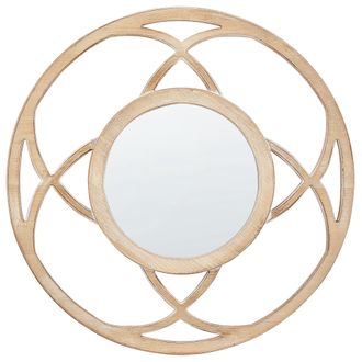 Beliani Espejo Decorativo Redondo Moderno Para Pared &Oslash; 60 Cm Hecho A Mano Marr&oacute;n Claro Iztapalapa