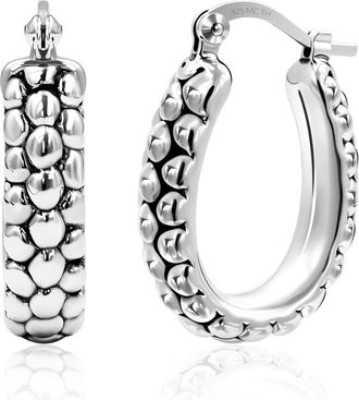 MAX + STONE 925 Sterling Silver Textured Hoop Earrings