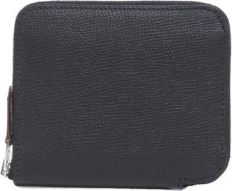 Herm&egrave;s Black Silk Epsom Leather Card Wallet (Pre-Owned)