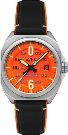 AVI-8 Bell X-1 Machbuster Automatic Leather/Rubber Strap Watch, 41mm in Orange at Nordstrom