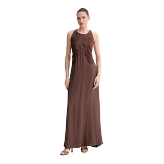 Ermanno Scervino Geborduurde Maxijurk - Dames - Maxi kleedjes - Bruin - M - Polyester - Kleedjes