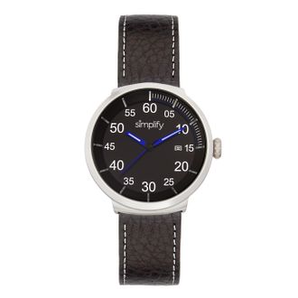 Simplify Vereenvoudig het 7100 horloge met leren bandje met datum