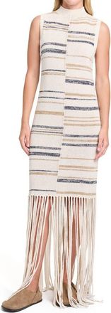 TWP Stripe Fringe Detail Stretch Silk & Linen Sweater Dress in Ivory Multi at Nordstrom, Size X-Small