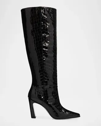 Stuart Weitzman 85mm Stassi Croco-Printed Patent Leather Knee-High Boots