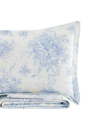 Melange Home Toile & Stripe Reversible Cotton Quilt Set in Light Blue at Nordstrom Rack, Size King