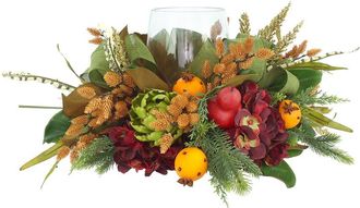 Creative Displays Inc. Handcrafted Fall Candleholder Arrangement With Hydrangea, Artichokes & Clove Oranges